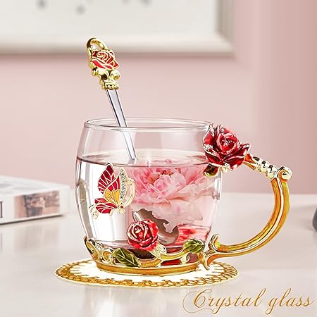 OEAGO Gifts for Mom Women Mothers Day Glass Coffee Enamels Mug Best Birthday Valentines Gifts for Her Girlfriend Wife from Daughter Son Valentine's Christmas Stocking Stuffers for Women Tea Cup
